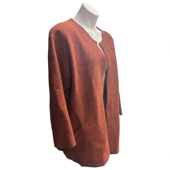 Eileen Fisher Womens Alpaca Wool Mélange Jacket 3/4 Sleeve Cayenne Orange Size L - Picture 7 of 13